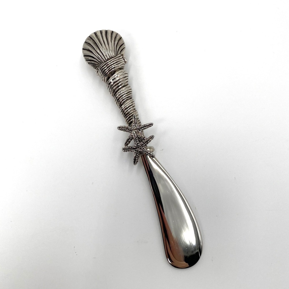 Mud Pie Coastal Nautical Shell Starfish Cheese Spreader Butter Knife Silver Tone